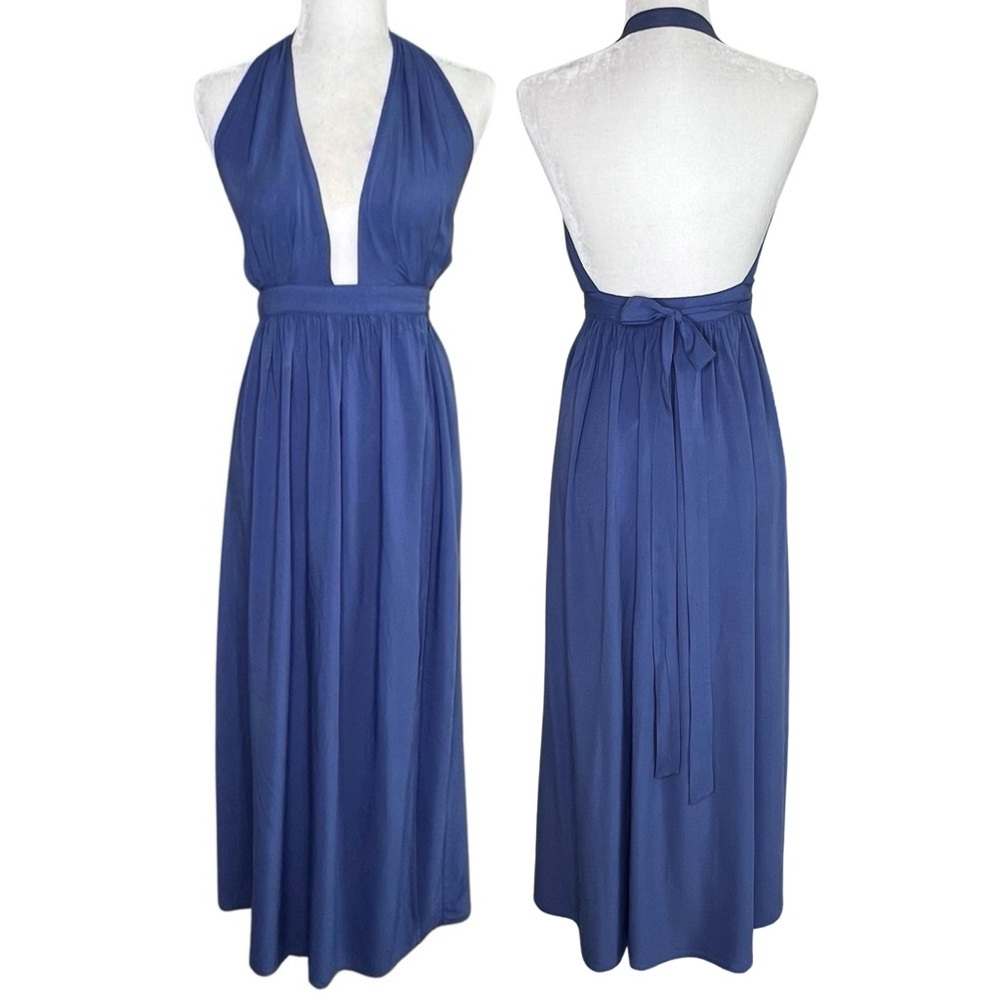 Lulus Dress Magical Movement Wrap Maxi Halter Backless Cornflower Blue XS